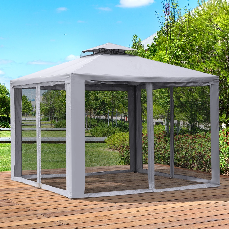 Outsunny Gartenpavillon mit Moskitonetz grau