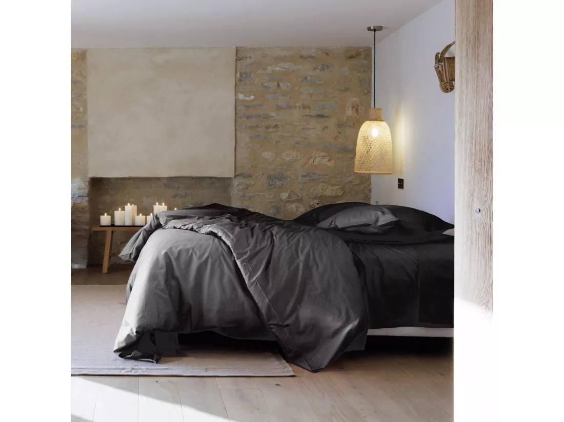 Taie de traversin 43x190 cm percale de coton MANOIR gris Ardoise