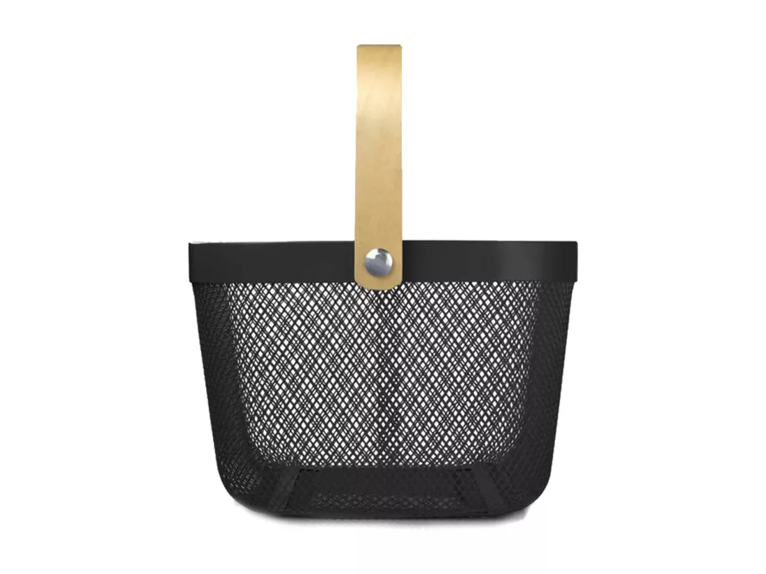 Lot de 6 panier de rangement, corbeille carrée avec anse, panier à mailles métalliques, panier à ustensiles coloris noir - Longueur 24.5 x Profondeur 24.5 x Hauteur 17.5 cm