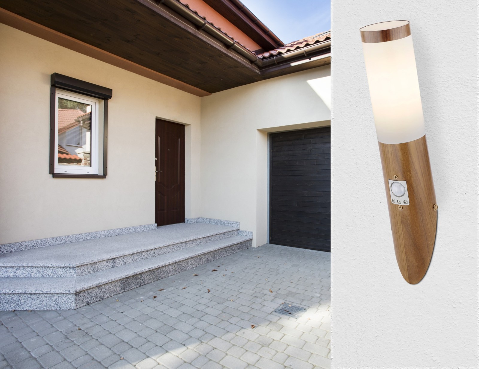 Außen-Wandleuchte - Holzoptik - mit Sensor