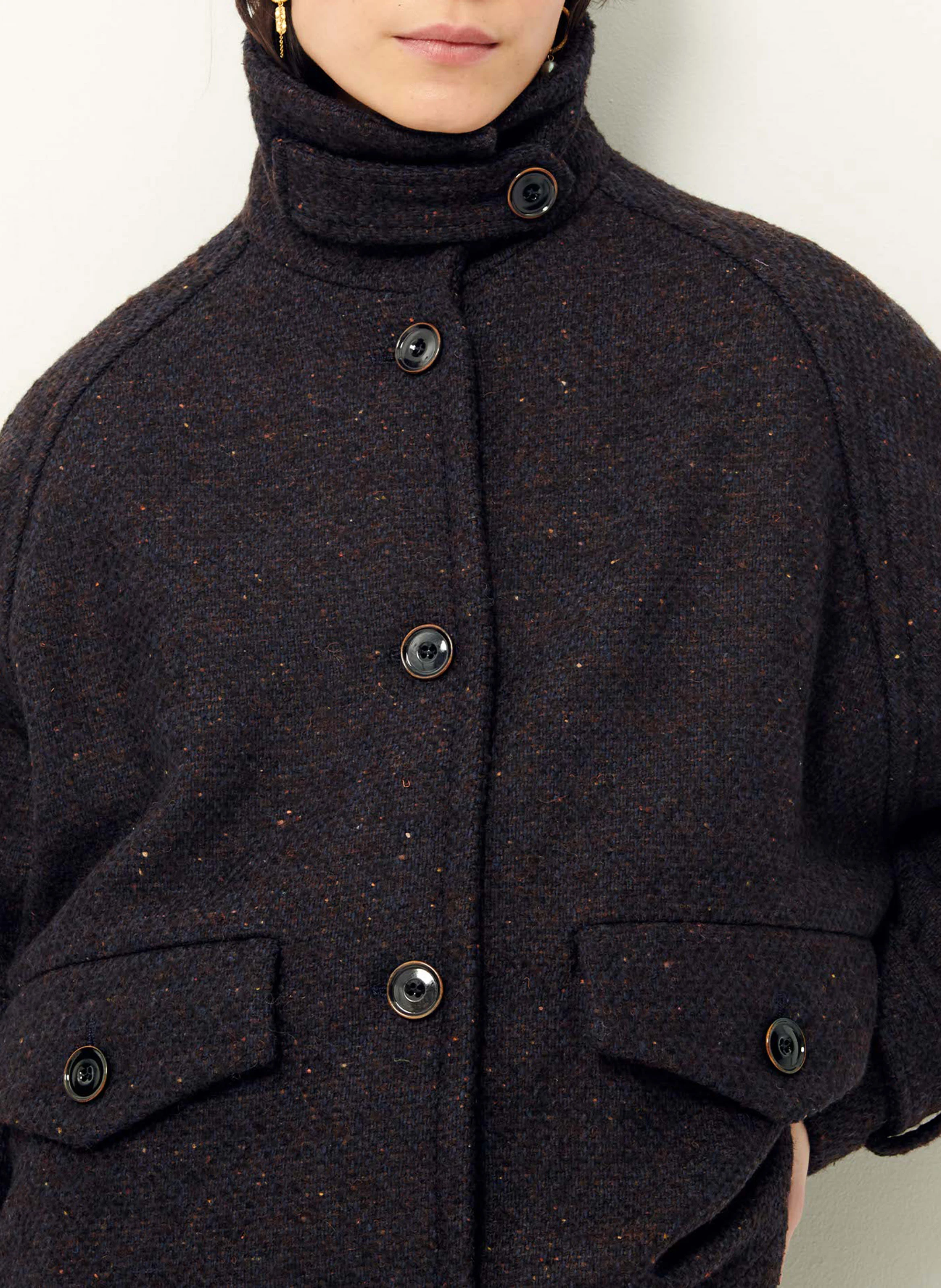 LEE VALLEY - Manteau col montant droit en coton mélangé | Bleu