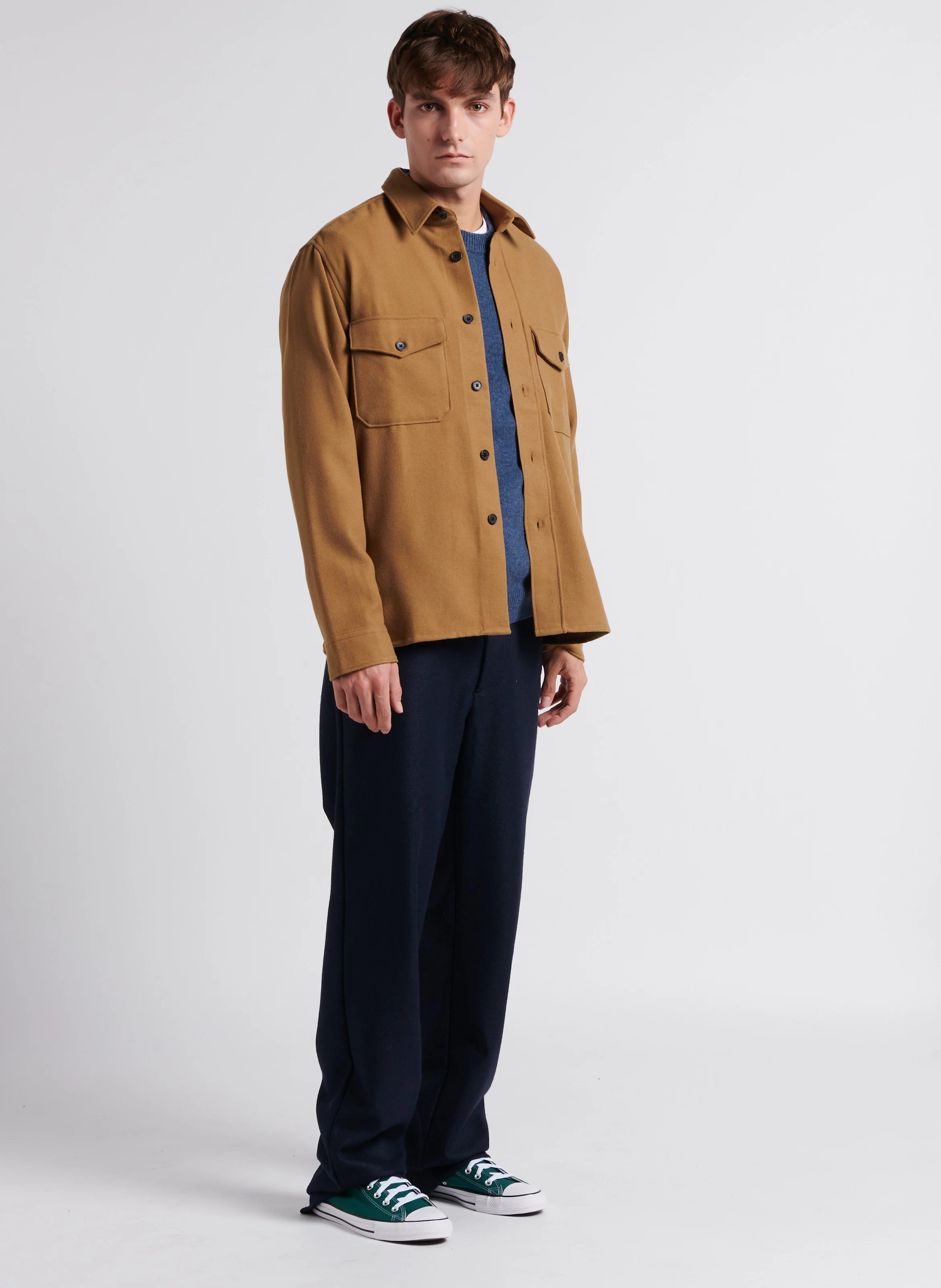 KYLE CHEVIOT - Pantalon droit en laine mélangée| Bleu