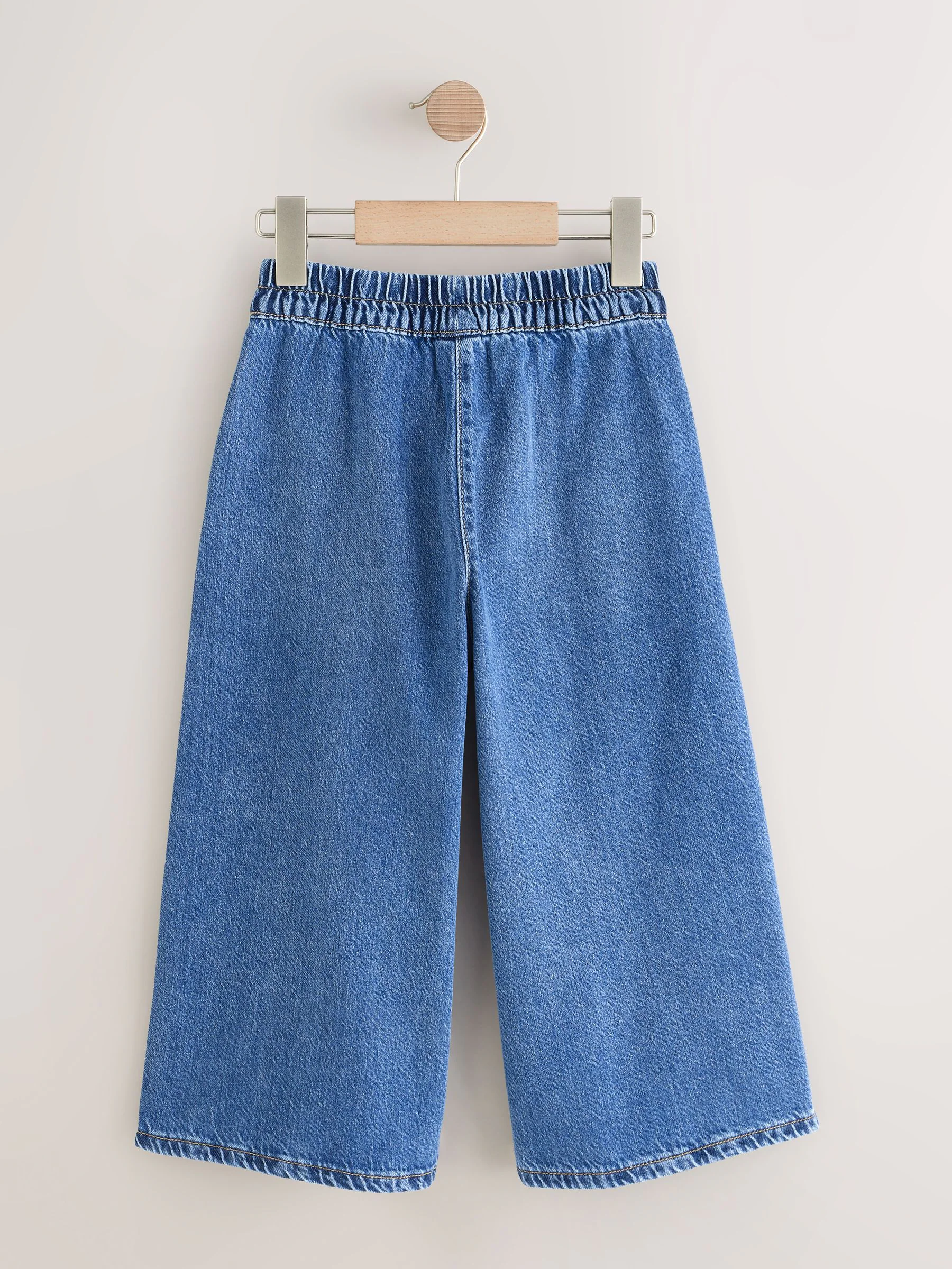 Normaal blauw - Jeans met elastische taille en wijde pijpen (6-16jr)