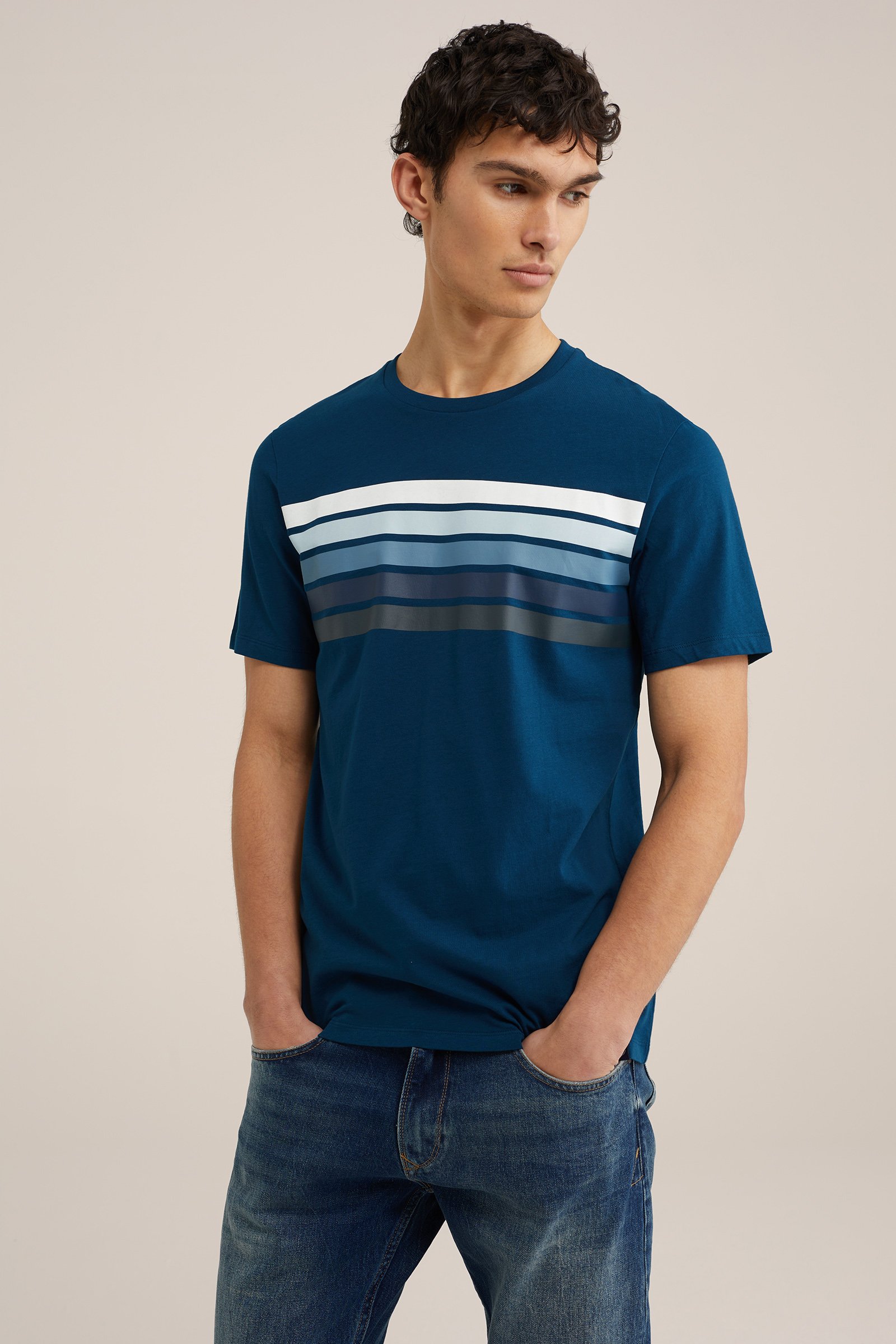 T-shirt met opdruk WE Fashion Donkerblauw