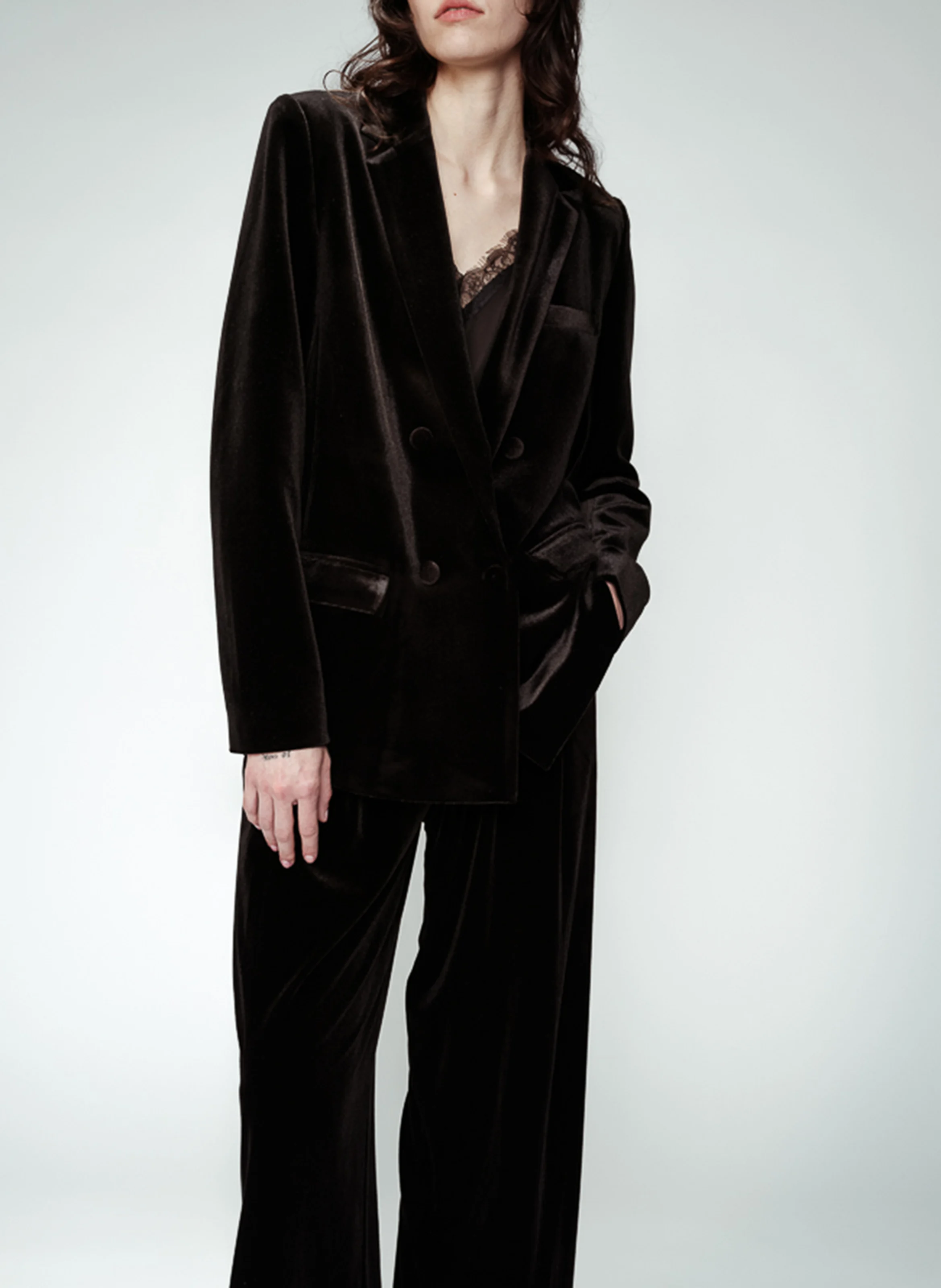 ODILE - Veste tailleur aspect velours | Noir