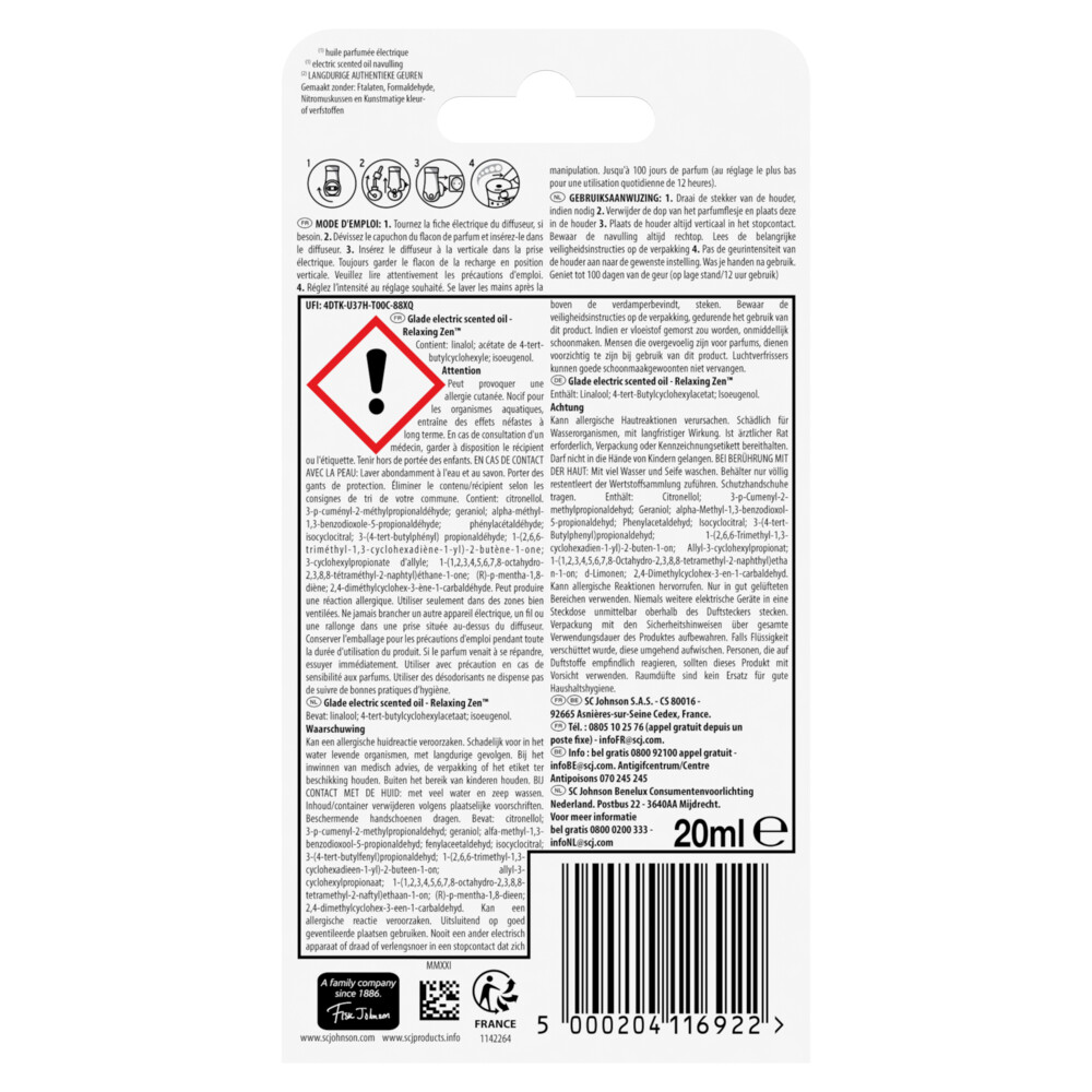 Glade Electric Scented Oil Navulling Relaxing Zen20 ml
