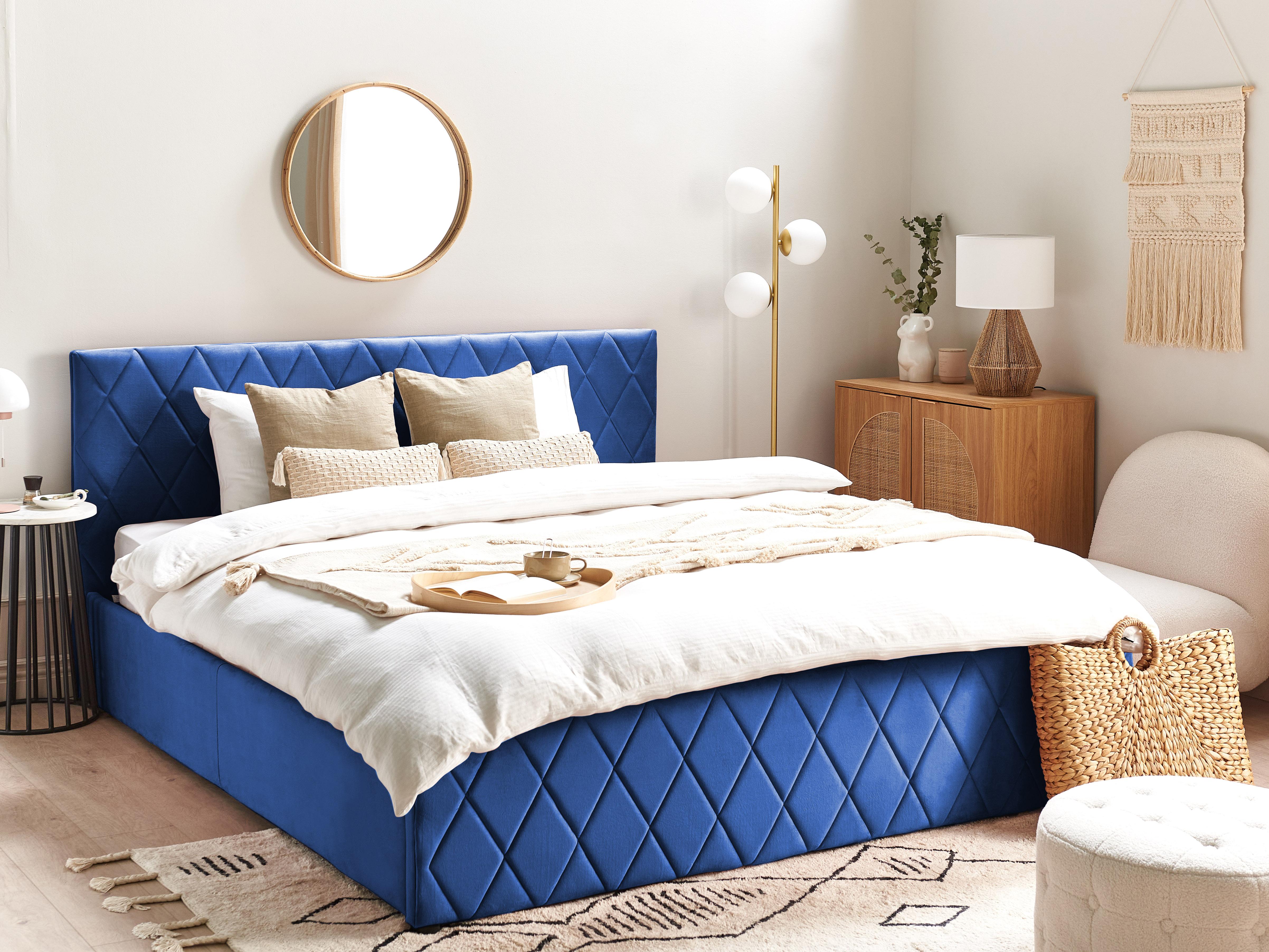 Bed met opbergruimte Fluweel ROCHEFORT 180 x 200 cm Marineblauw