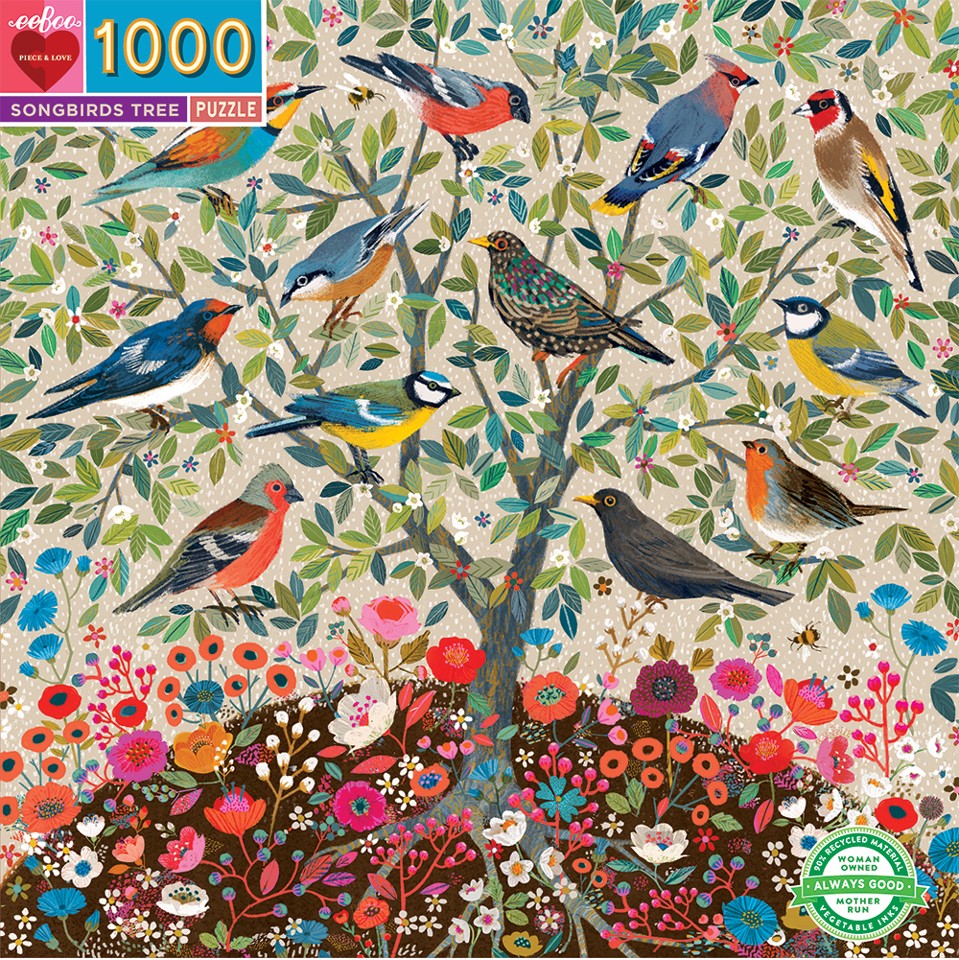 eeBoo - Puslespil - Træ med sangfugle, 1000 brikker (EPZTVCE)
