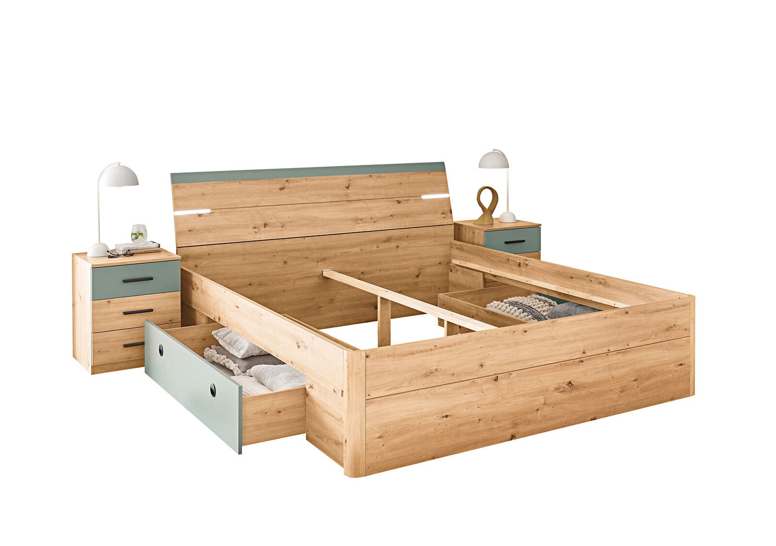 Bettanlage Savina 3-teilig braun/ grün