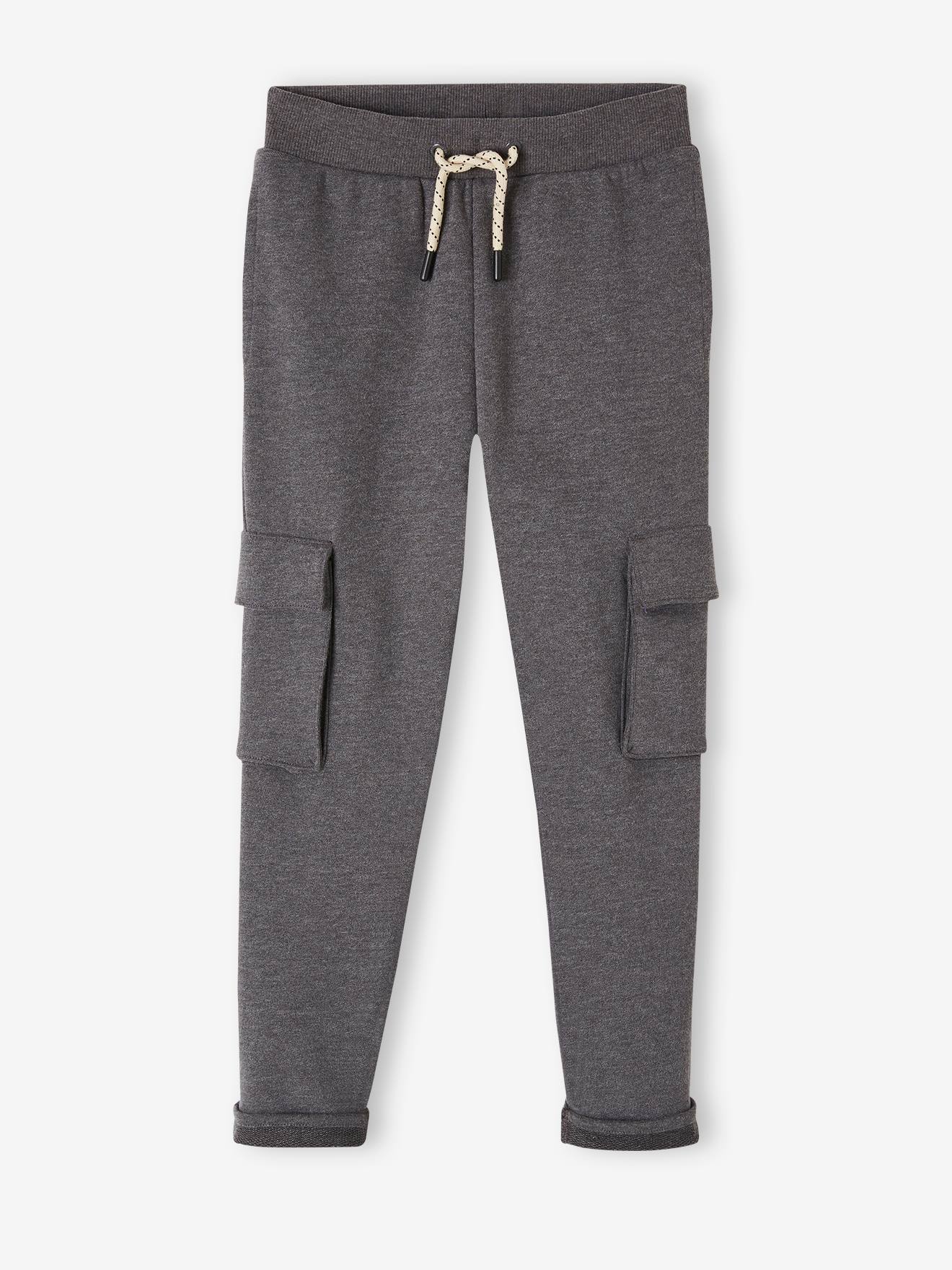 Calça de moletom cinza mesclado para meninos com bolso cargo