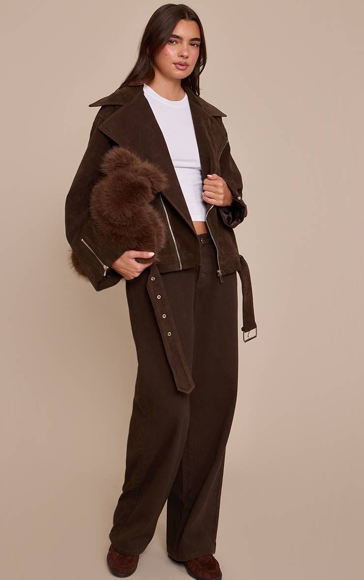 Dark Chocolate Veste De Motard Oversize En Synthétique