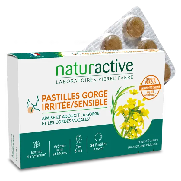 Pastilhas Naturaactive VoxylTabs para gargantas sensíveis e irritadas, 24 pastilhas sem açúcar.