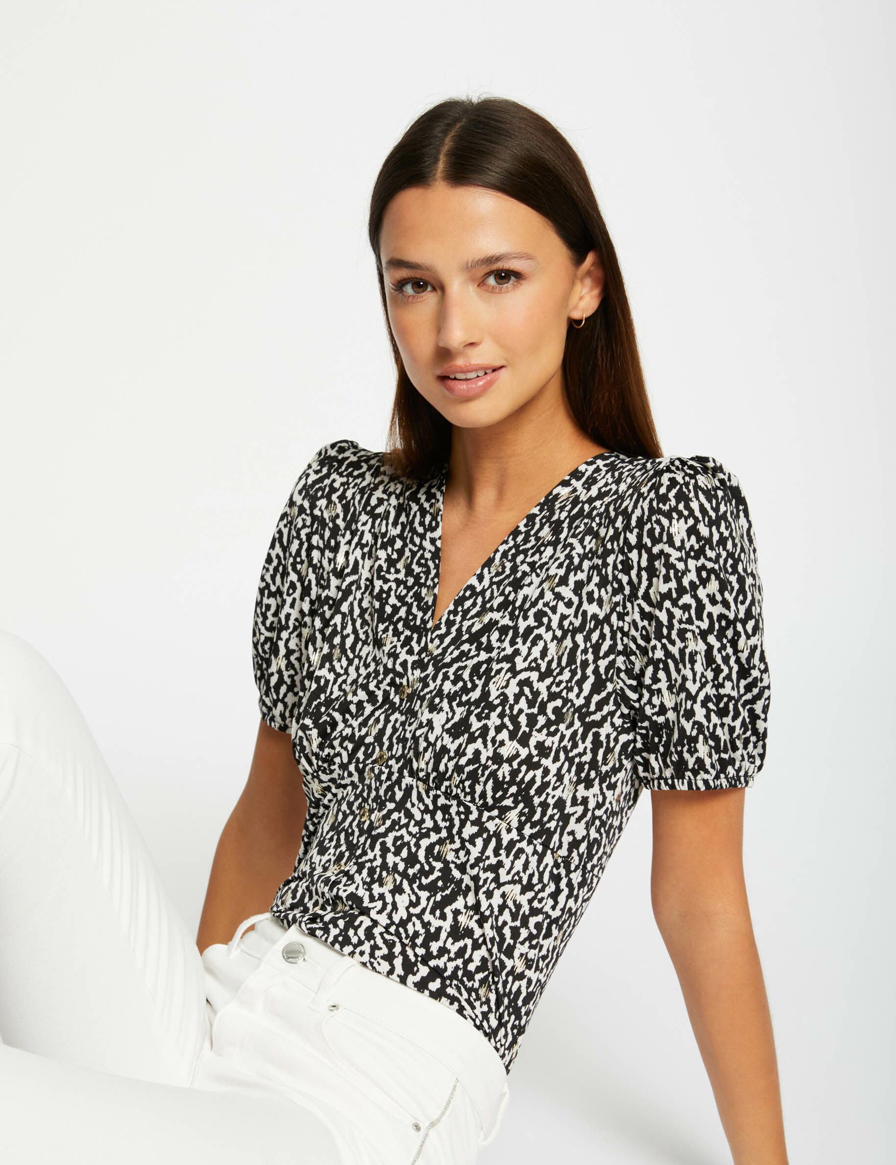 T-shirt à boutons imprimé animalier multico femme - multico