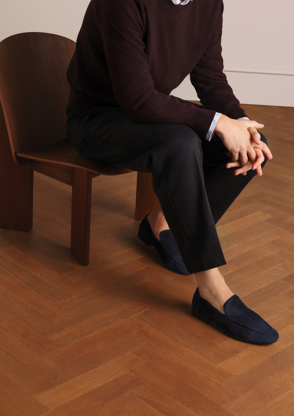 Blauwe suède loafers
