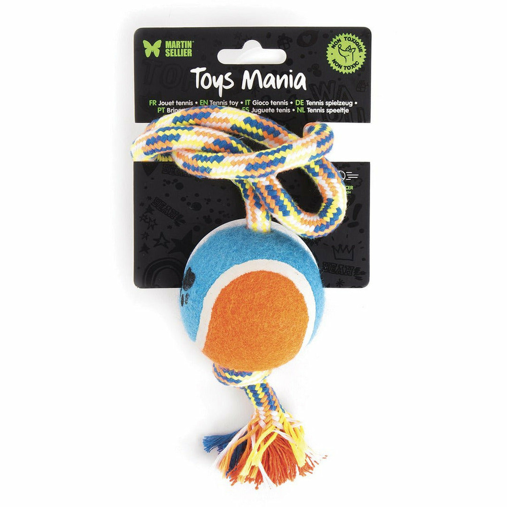 Lot de 4 balles de tennis avec corde pour chiens - coloris suivant disponibilité