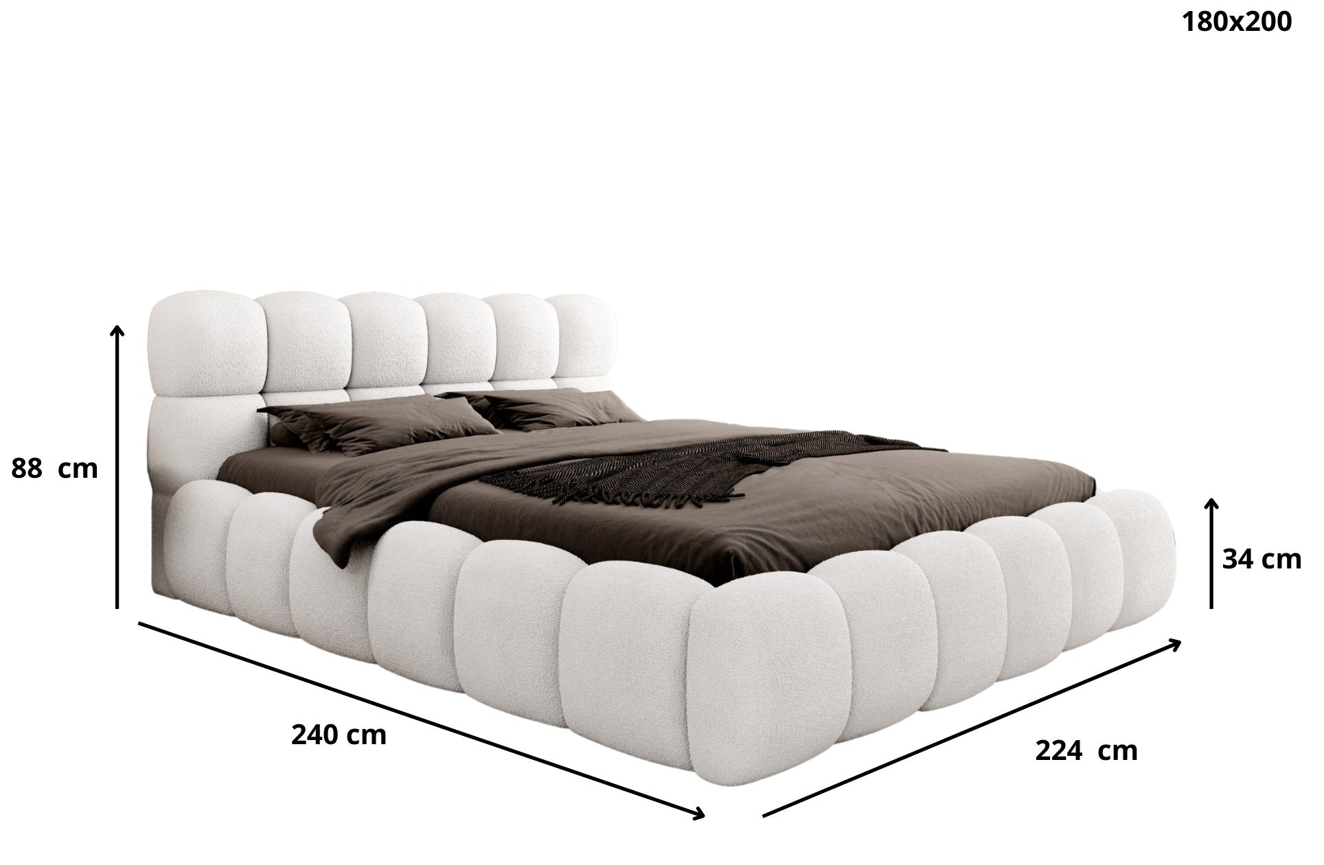 Trae Mobler Boston 180 x 200 cm Gestoffeerd Bed Naturel