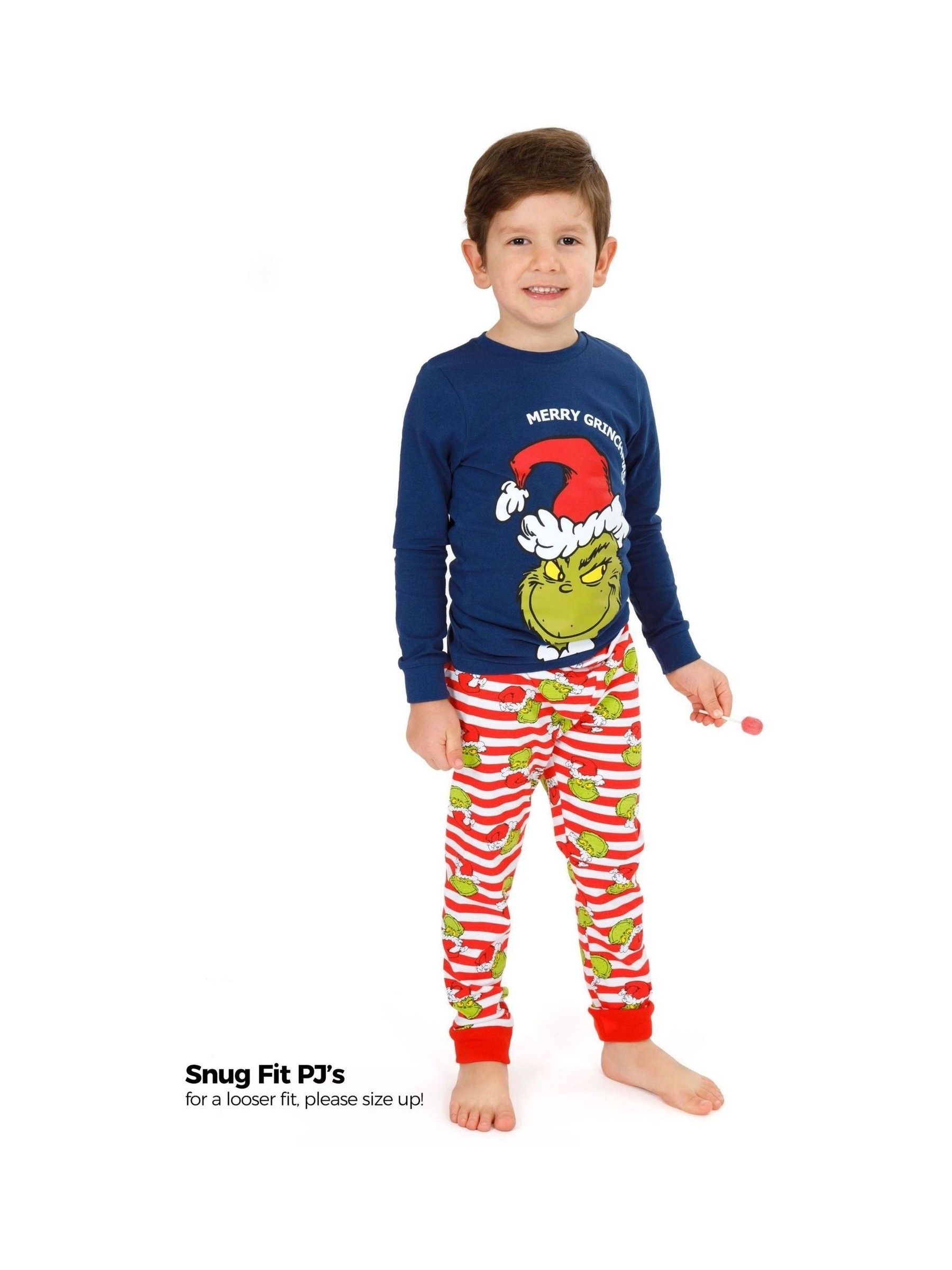 Blauw - Vanilla Underground The Grinch jongenspyjama met lange mouwen en lange pijpen van 100% katoen kerstset