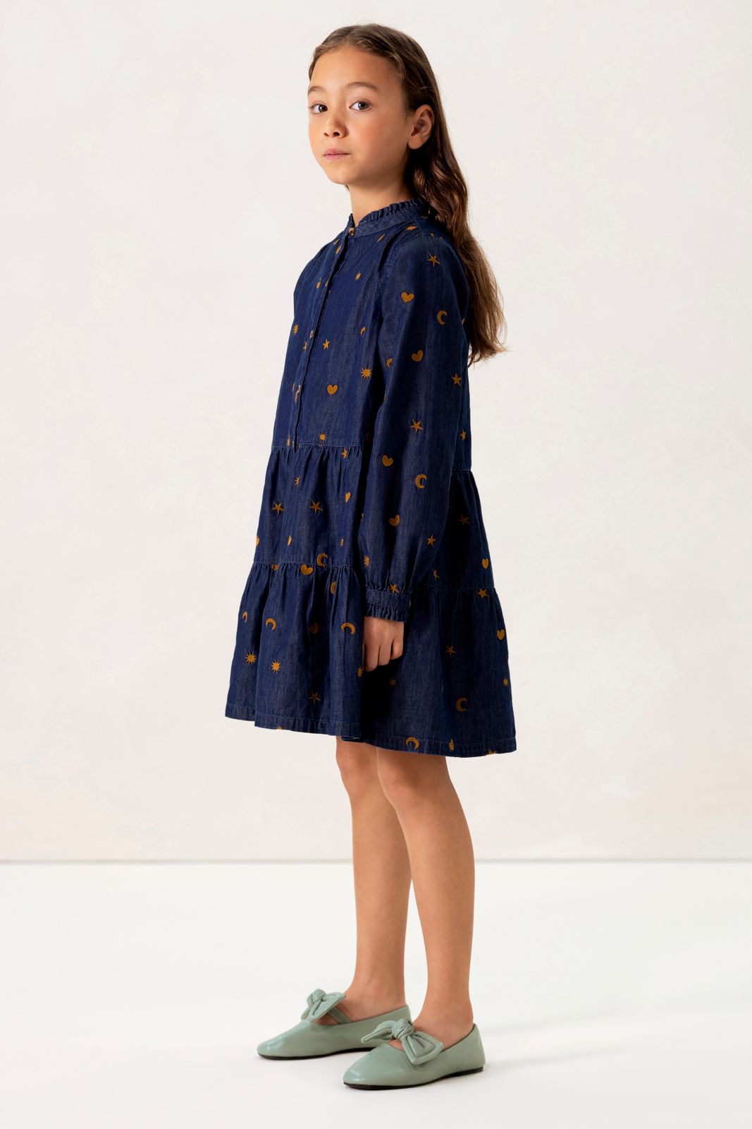 Donkerblauwe denimjurk met embroidery