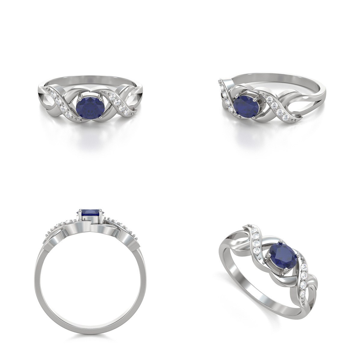 Bague ADEN Saphir et diamants sur Argent 925 2.684grs