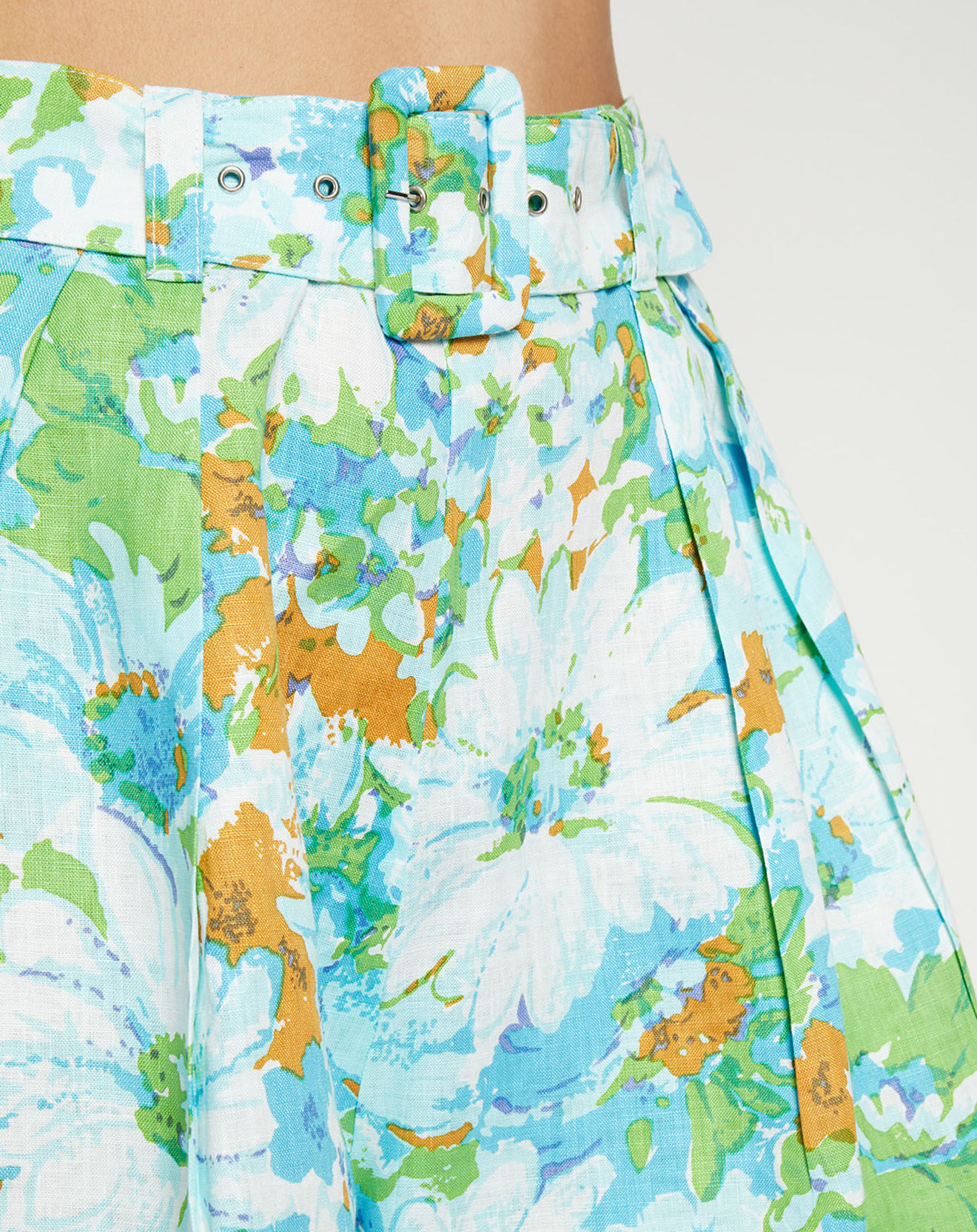 Faithfull the Brand Short 100% Lin Priscilla imprimé fleurs bleu/vert