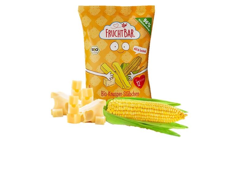 Fruchtbar Knabberspass Knusper Stäbchen Mais & Käse 30g Knuspriger Snack mit Käsegeschmack
