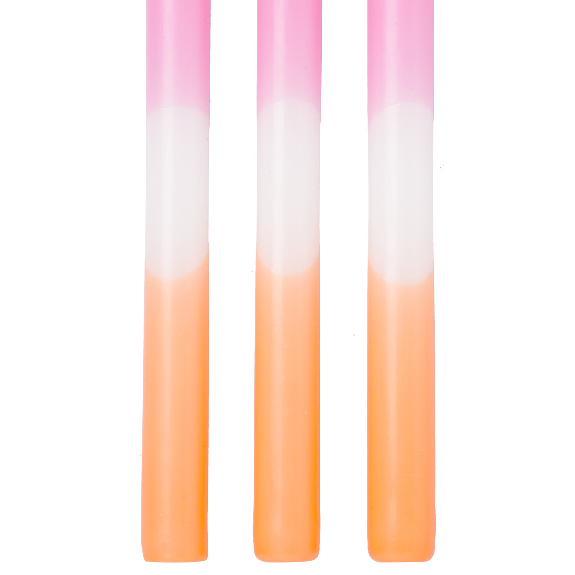3 Stabkerzen mit  farbigem Muster rosa / weiss / orange