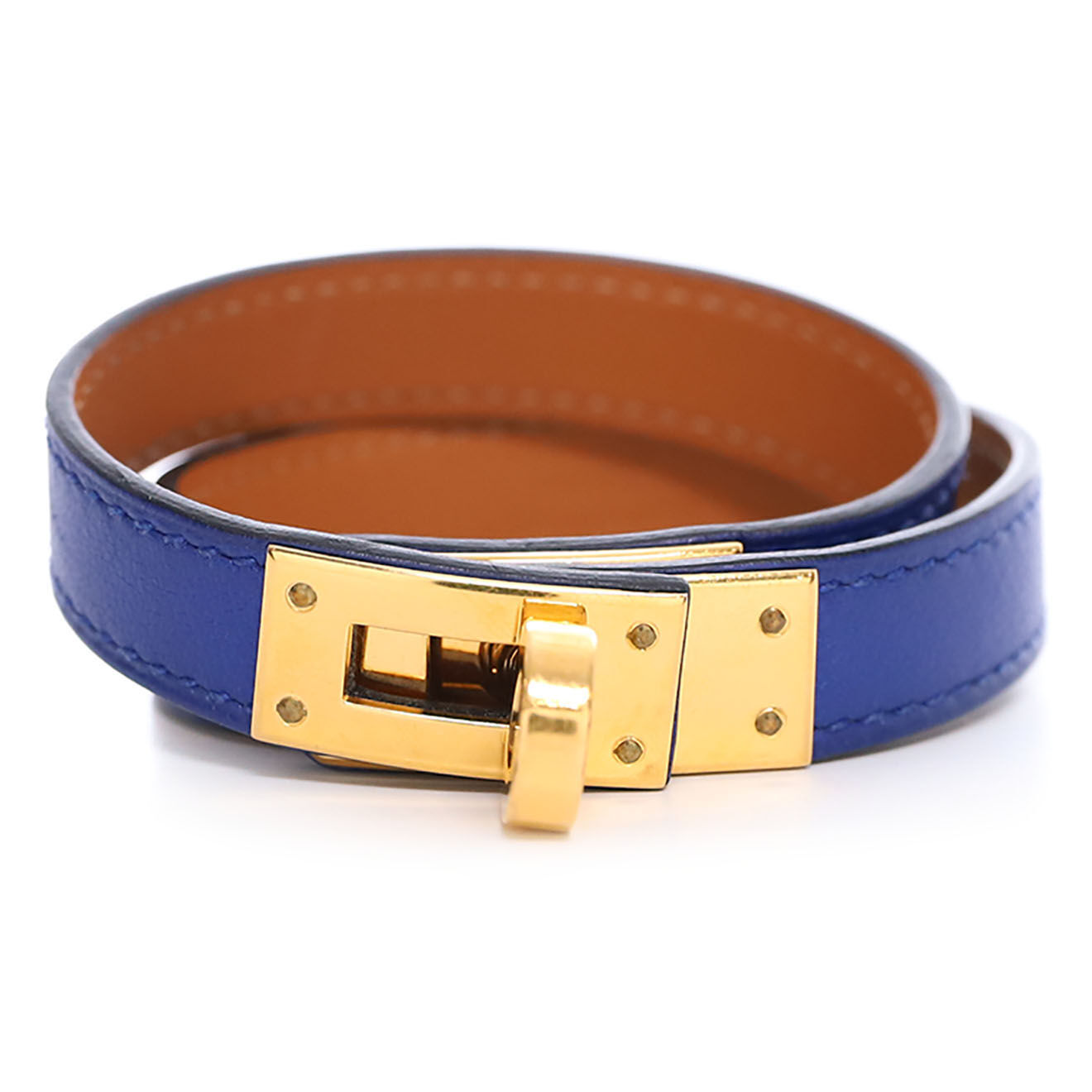 Hermès Bracelet double tour Kelly en Cuir bleu - Très bon état