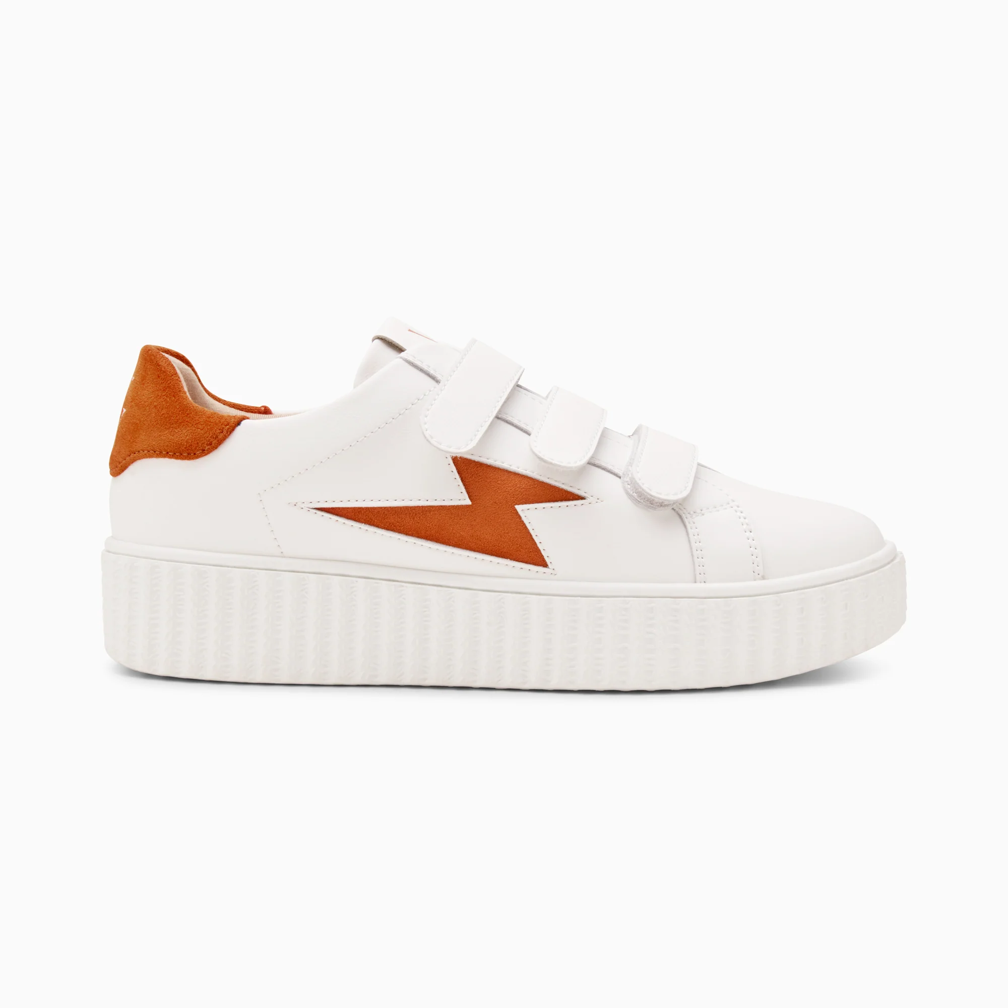 Sneakers-Baskets éclair Kim blanc et orange à scratchs