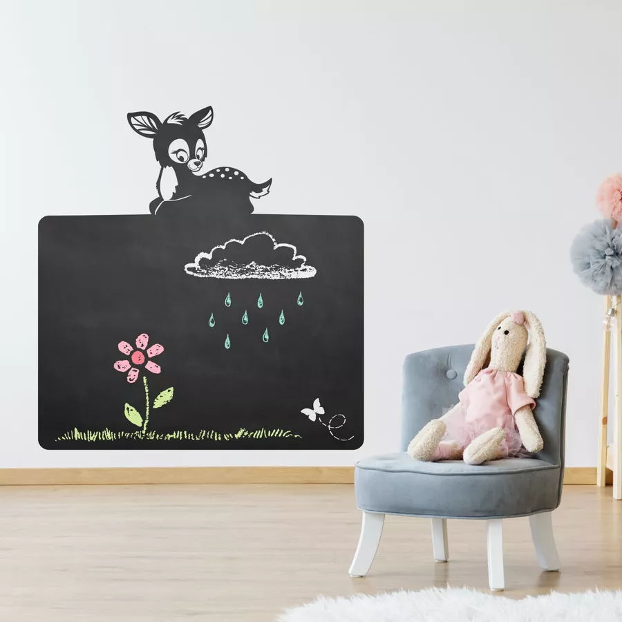 Nikima Wandtattoo 018 Rehkitz - selbstklebende Tafelfolie Kreidefolie inkl. 3 Stück Kreide schwarz