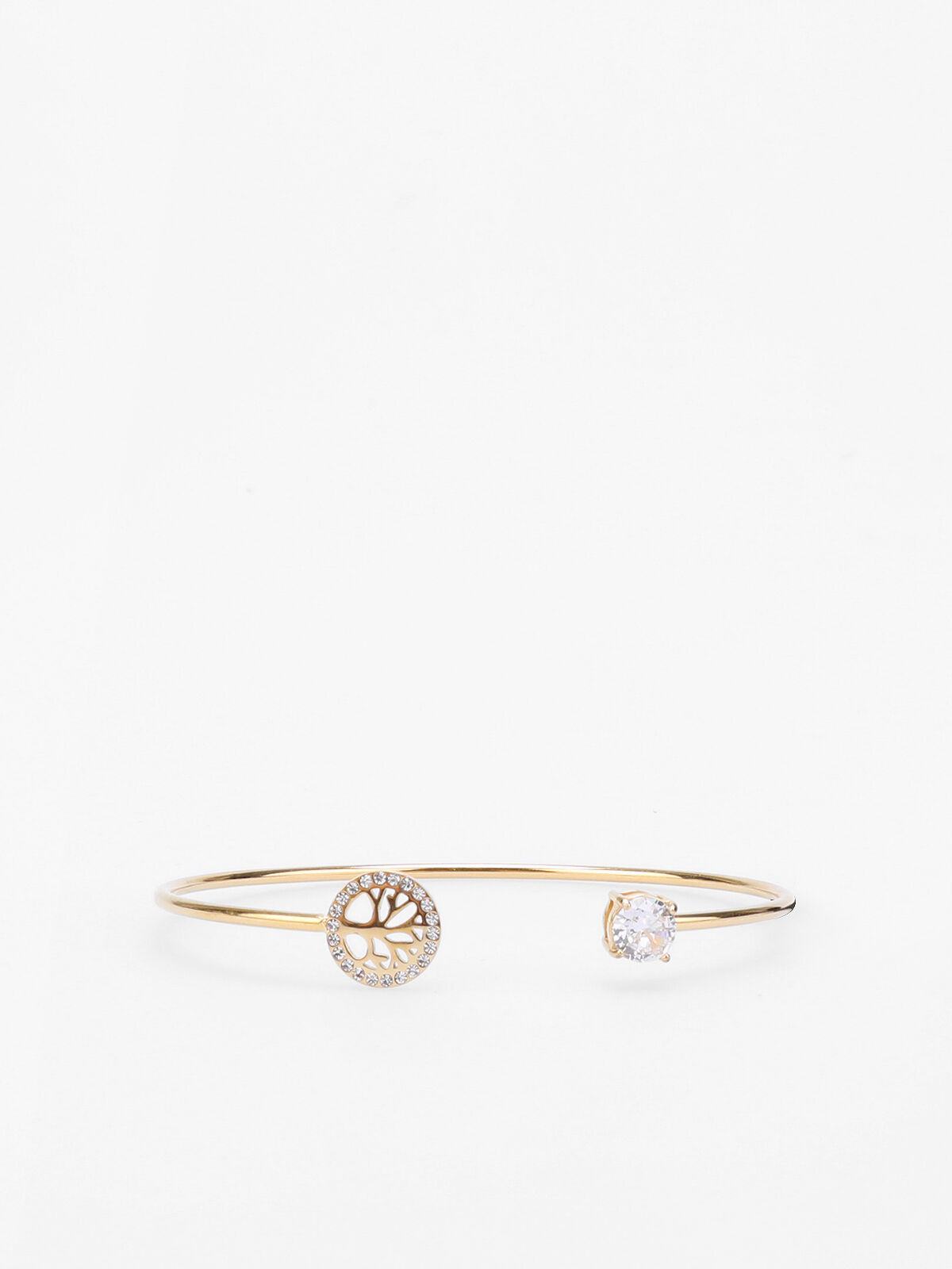 Bracelet jonc à strass et arbre de vie- Doré