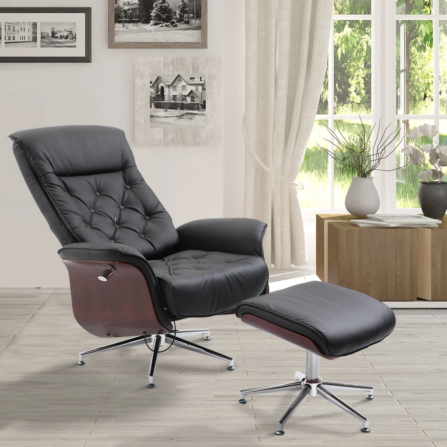HOMCOM Chesterfield Sessel mit Hocker schwarz