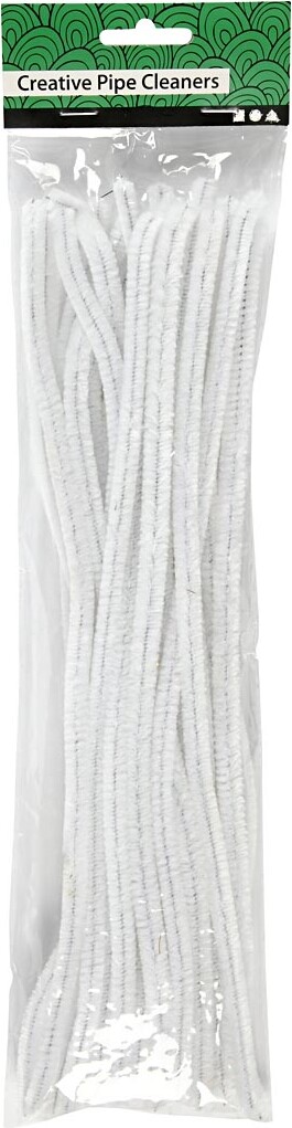 Chenille - L 30 CM - Tykkelse 9 MM - Hvid - 25 Stk