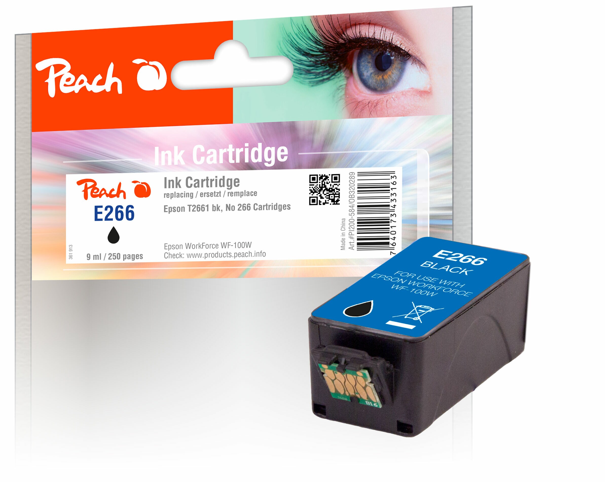 Peach E266 BK Druckerpatrone bk ersetzt Epson No. 266BK, C13T26614010 für z.B. Epson WorkForce WF -100 W, Epson WorkForce WF -110 W