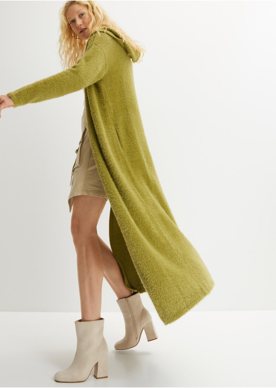 Veste longue en maille en fil duveteux