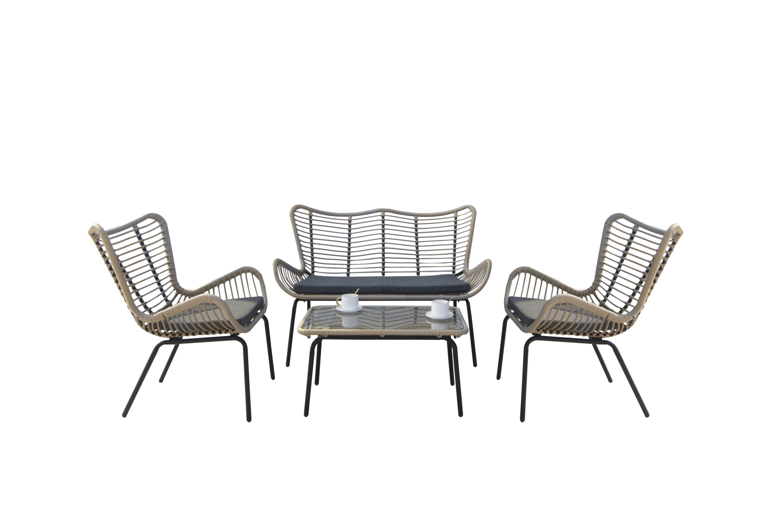 4-teiliges Lounge-Set - anthrazit-grau - mit Polster