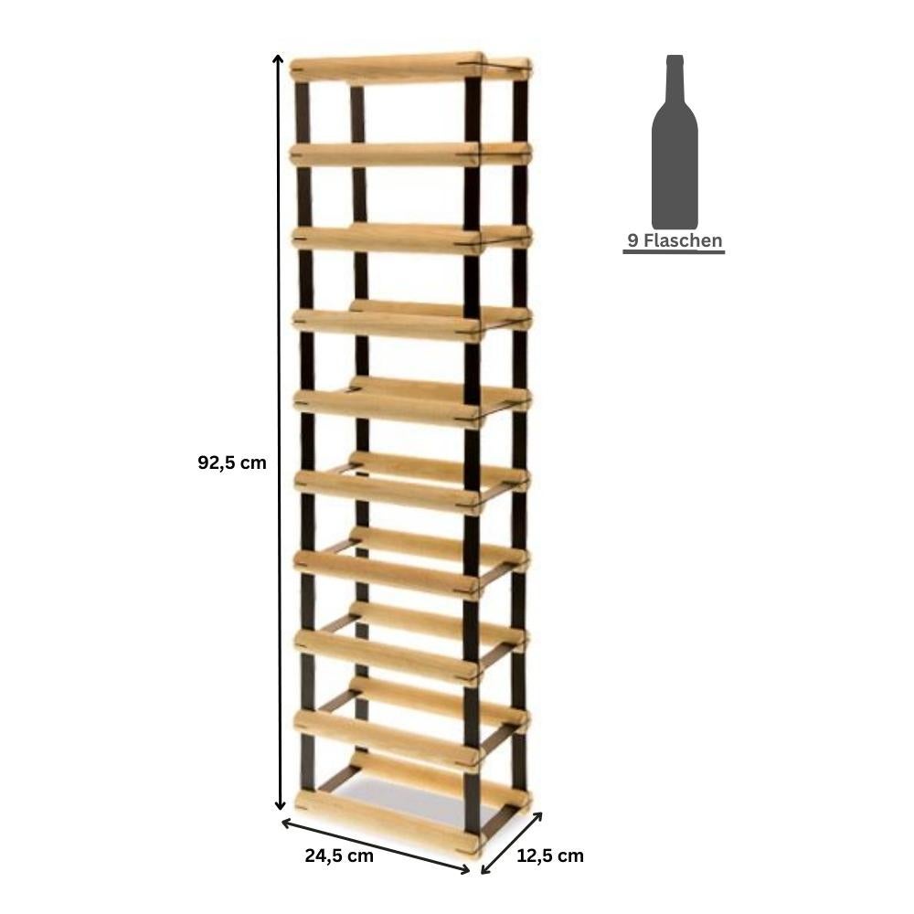 PROREGAL Modulair Wijnrek Vinotega Mod Metaal HxBxD 92,5 x 12,5 x 24,5 cm 1 x 9 Flessen Massief grenenhout Natuurlijk