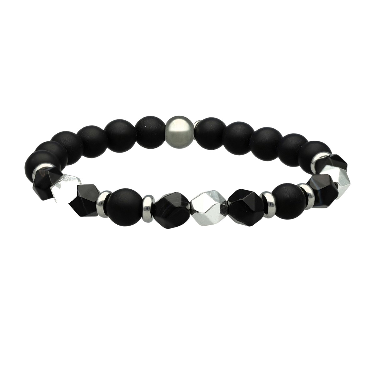 Bracelet Acier Pierres Naturelles Agate Noir Et Hématite-Medium-18cm