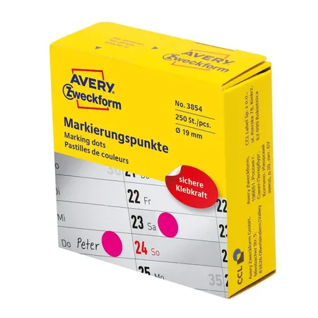 Avery Zweckform 3854 Markierungspunkte Ø 19 mm, 1 Rolle/250 Etiketten, magenta