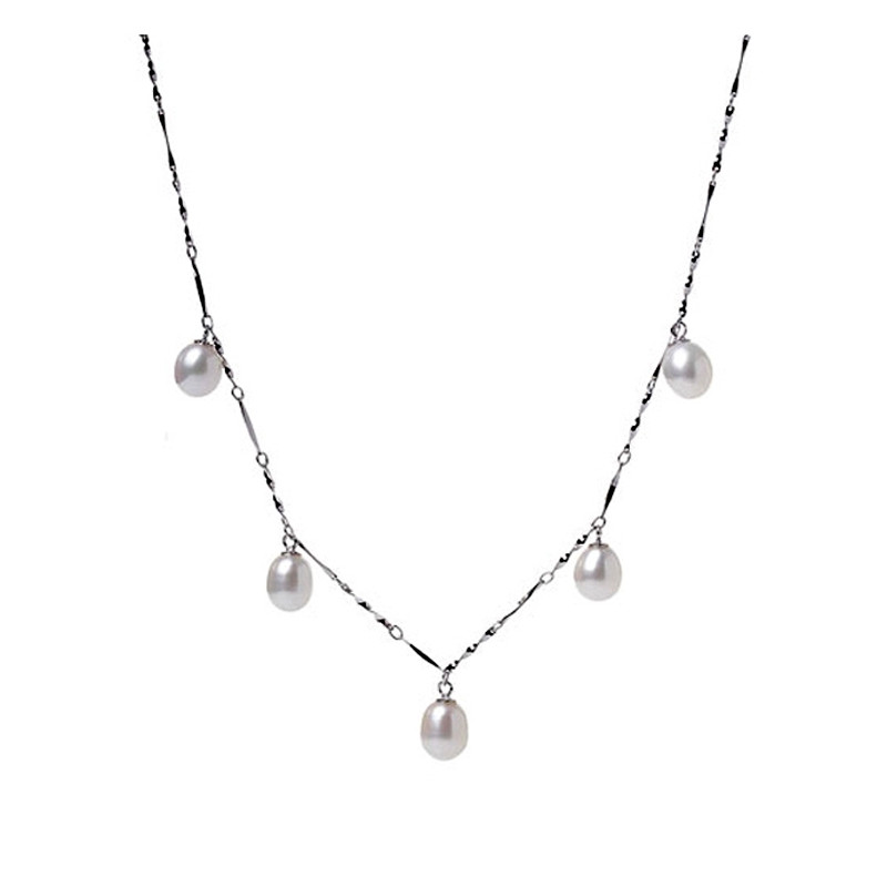Collier 5 Perles de culture Blanc ou Noir et Argent 925 plaqué or blanc