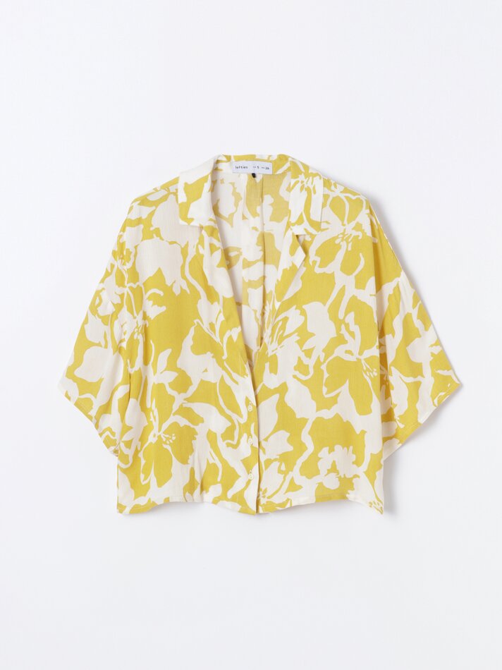 Camisa chambray cropped de manga curta - Amarela