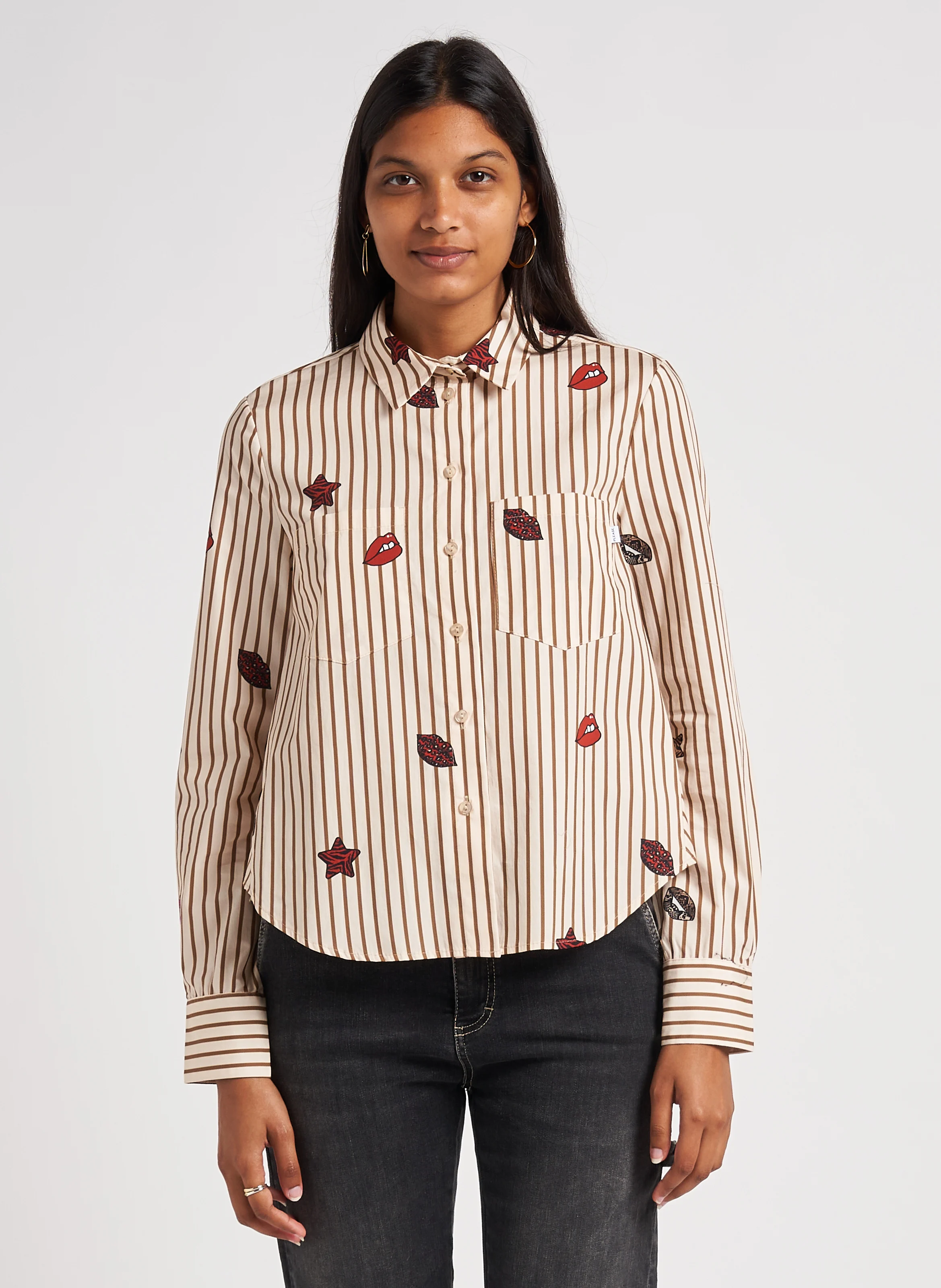 Chemise col classique à rayures en coton| Blanc