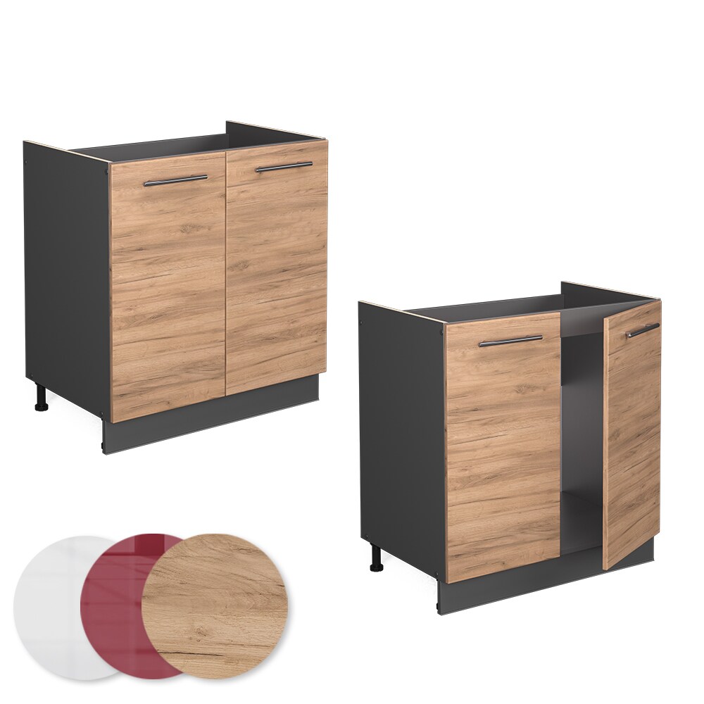 Vicco Spülenunterschrank Küchenschrank Küchenmöbel Fame-Line Anthrazit Eiche modern 80 cm Küche Einbauküche Drehtür Siphonausschnitt Blende Küchenzeile