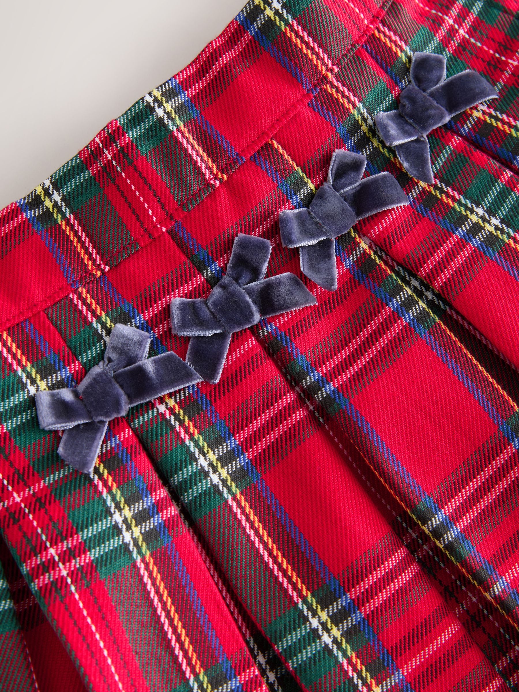 Rood - Tartan Bow Skirt with Navy Tights (3mths-7yrs)