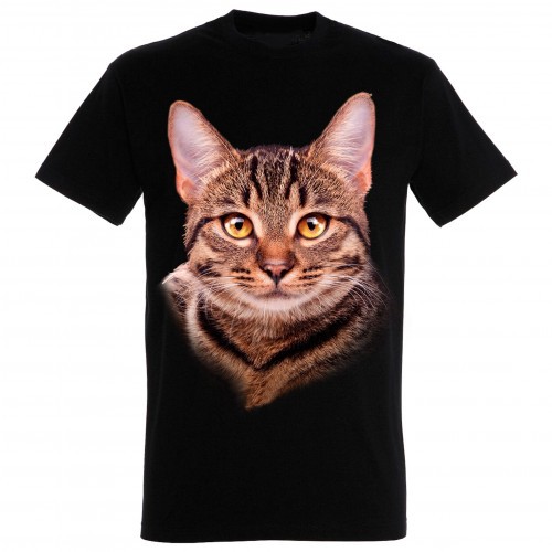Camiseta preta unissex com estampa de gato europeu