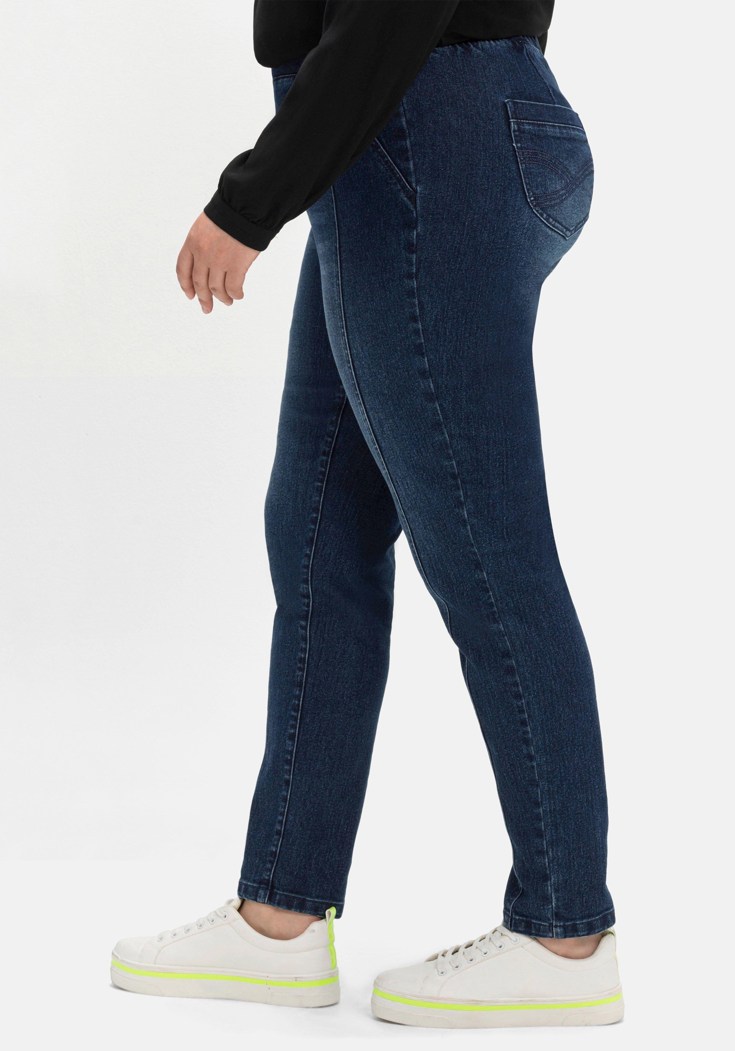 Schmale Jeans mit Gummibund und Teilungsnähten