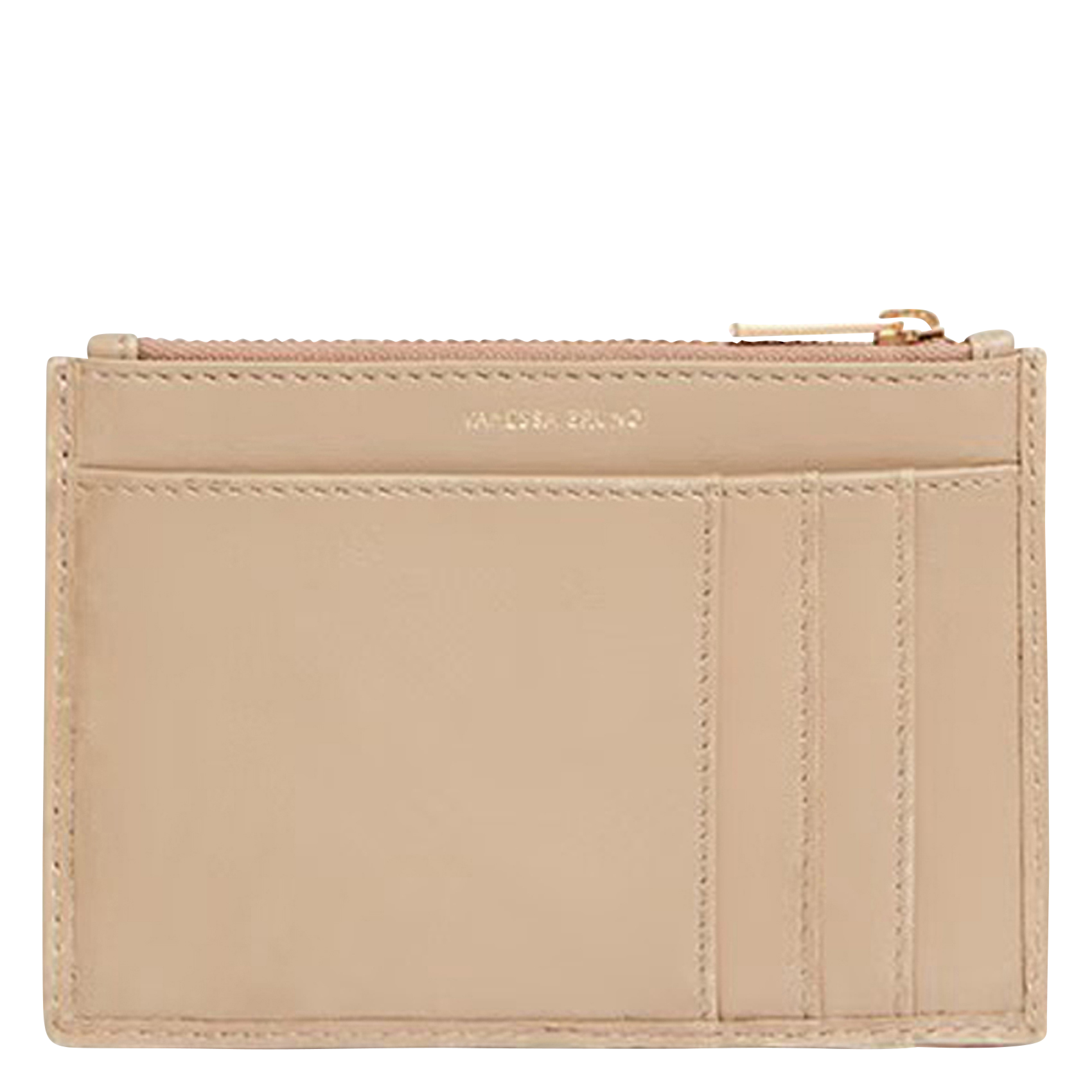 Porte-monnaie zippé en cuir tressé| Beige