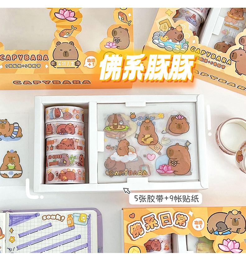 Eranso - Set: Capybara Sticker + Masking Tape (Diverse ontwerpen)