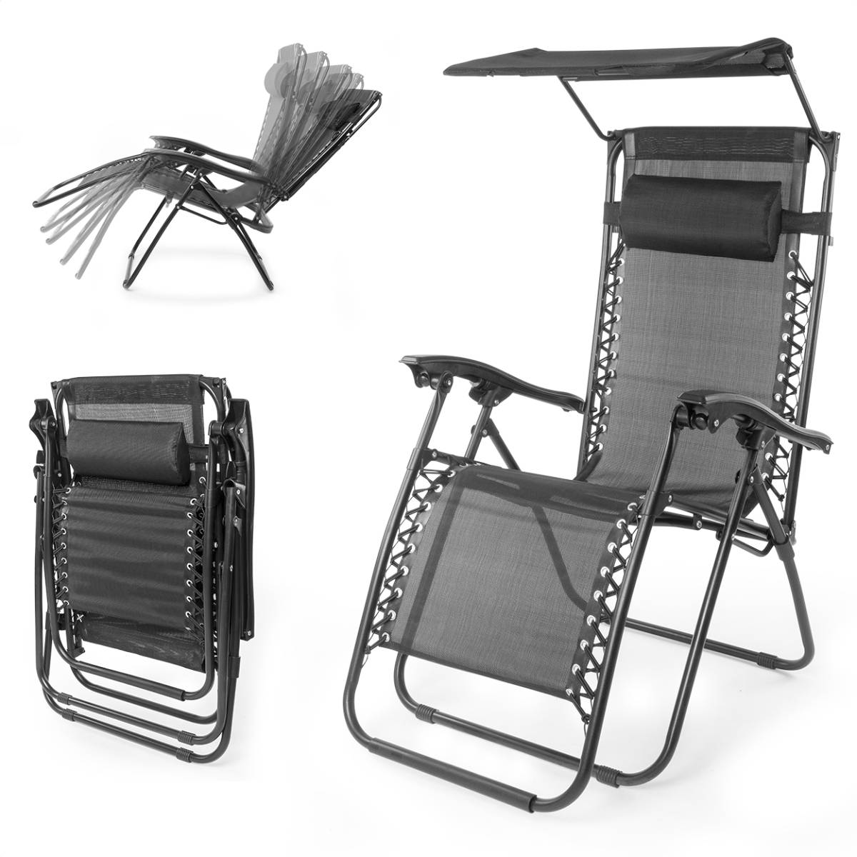 LifeGoods set van 2 relaxstoelen met zonnescherm - Black