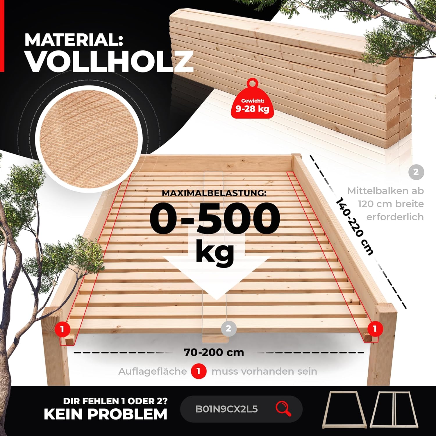 TUGA - Holztech Rollrost Lattenrost 140 x 200 cm 29mm 500kg stabilster Bettrost Rolllattenrost