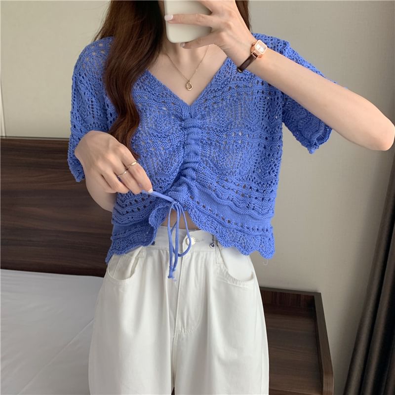 Sienne - Korte mouwen V-hals effen crop top